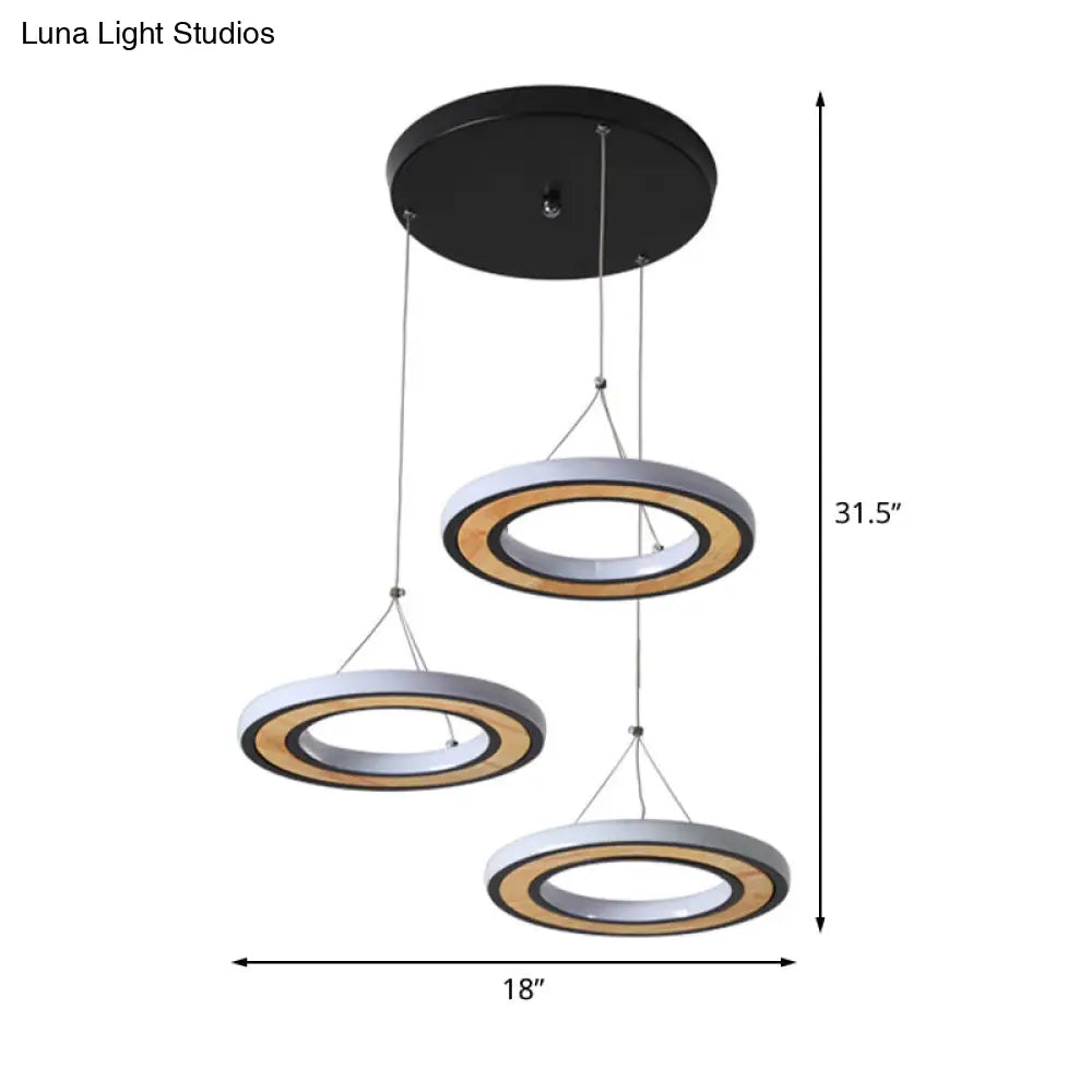 Led Metal Ring Ceiling Lighting - Modern Style 3-Light Pendant Lamp In Black For Living Room