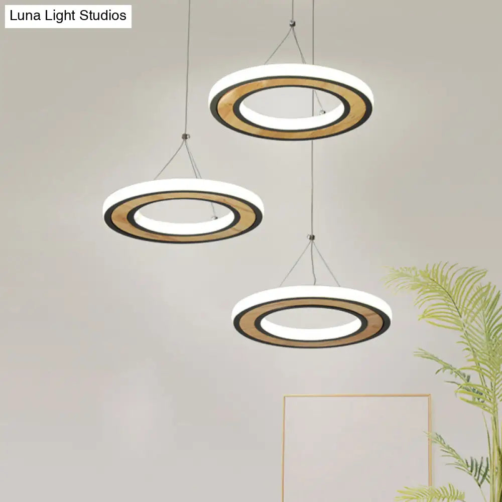 Led Metal Ring Ceiling Lighting - Modern Style 3-Light Pendant Lamp In Black For Living Room