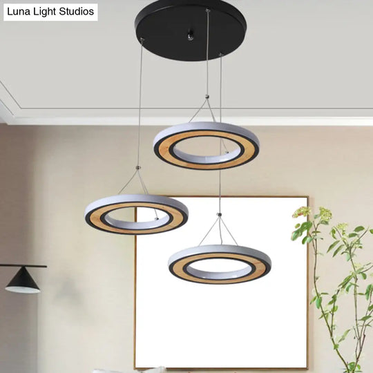 Black Metal Ring Led Ceiling Light Pendant With 3 Modern Style Lights - Ideal For Living Room