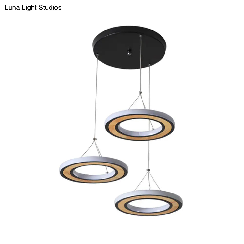 Black Metal Ring Led Ceiling Light Pendant With 3 Modern Style Lights - Ideal For Living Room