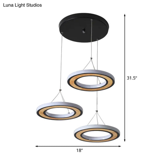 Black Metal Ring Led Ceiling Light Pendant With 3 Modern Style Lights - Ideal For Living Room