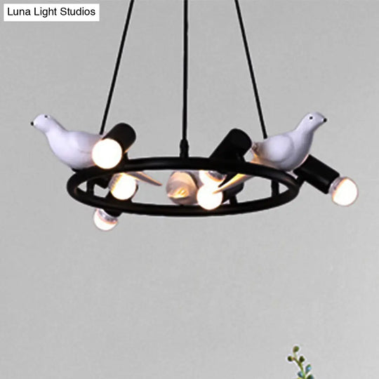 Modern Black Ring Pendant Chandelier With Bird Ornament - 6/8 Lights For Dining Room Ceiling 6 /