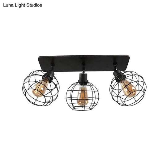 Black Metal Rotatable Ceiling Light Fixture For Restaurant - Industrial Semi Flush Mount Cage