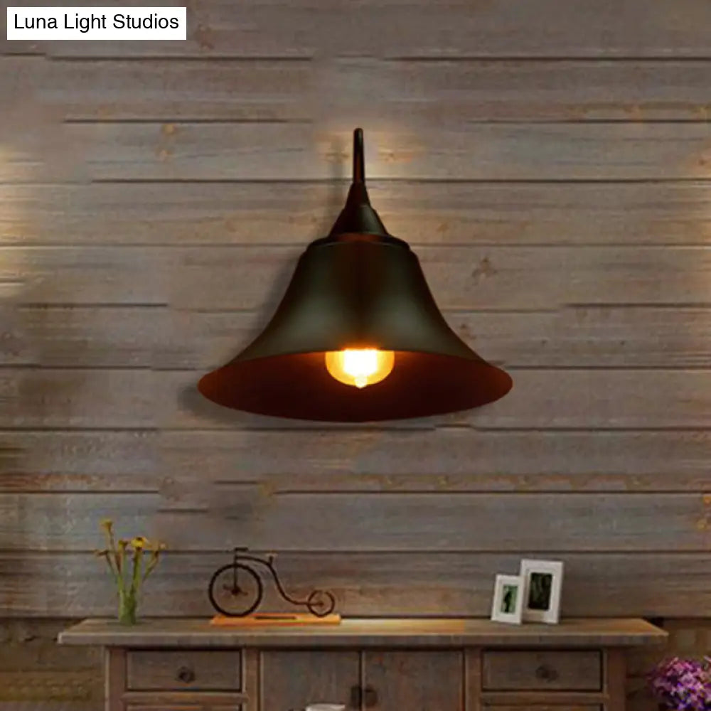 Black Metal Sconce Light: Cone Shade Wall Fixture For Bedroom Industrial Style With Single Bulb