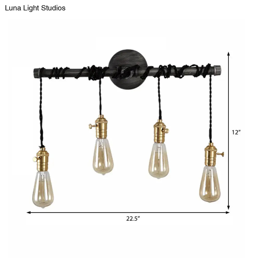 Black Metal Sconce Light With Hanging Shade - Industrial Wall Mounted Lighting For Dining Room