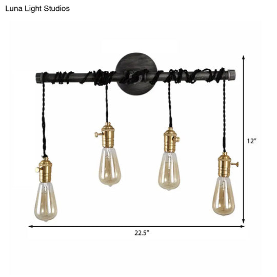 Black Metal Sconce Light With Hanging Shade - Industrial Wall Mounted Lighting For Dining Room