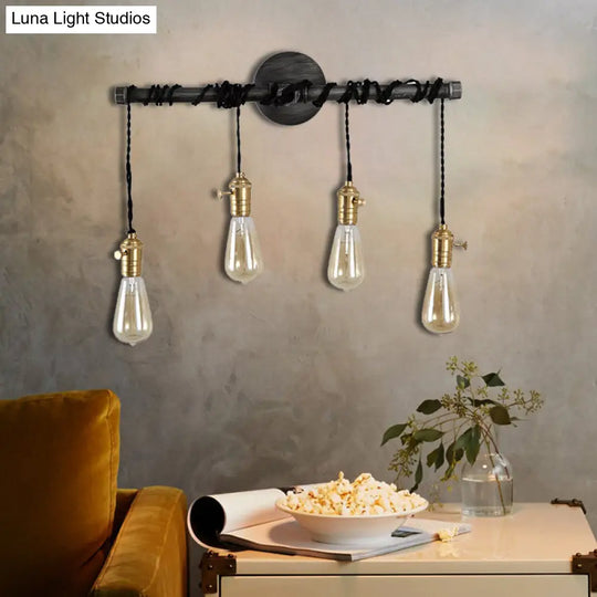 Black Metal Sconce Light With Hanging Shade - Industrial Wall Mounted Lighting For Dining Room