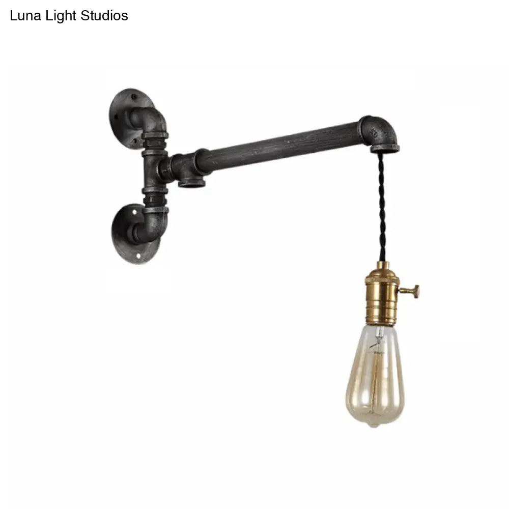 Black Metal Sconce Light With Hanging Shade - Industrial Wall Mounted Lighting For Dining Room