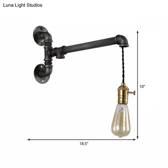 Black Metal Sconce Light With Hanging Shade - Industrial Wall Mounted Lighting For Dining Room