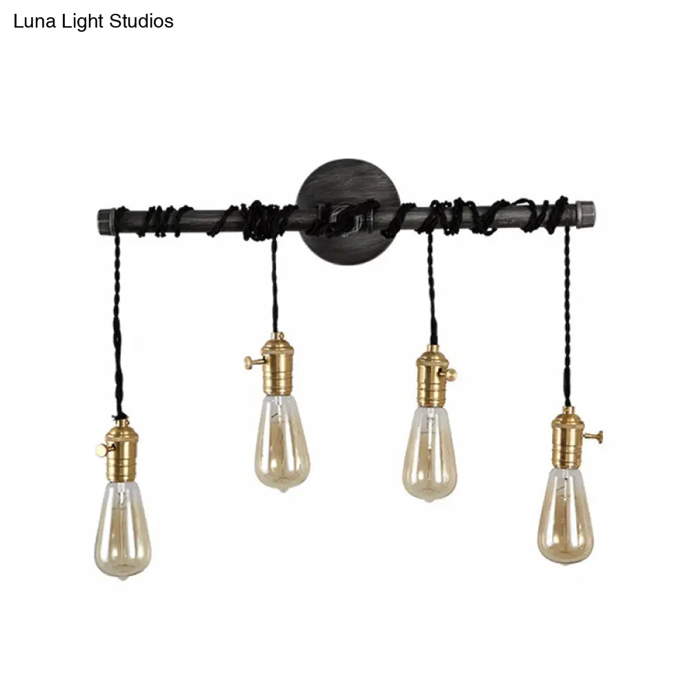 Black Metal Sconce Light With Hanging Shade - Industrial Wall Mounted Lighting For Dining Room