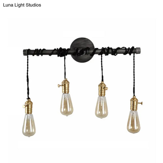 Black Metal Sconce Light With Hanging Shade - Industrial Wall Mounted Lighting For Dining Room