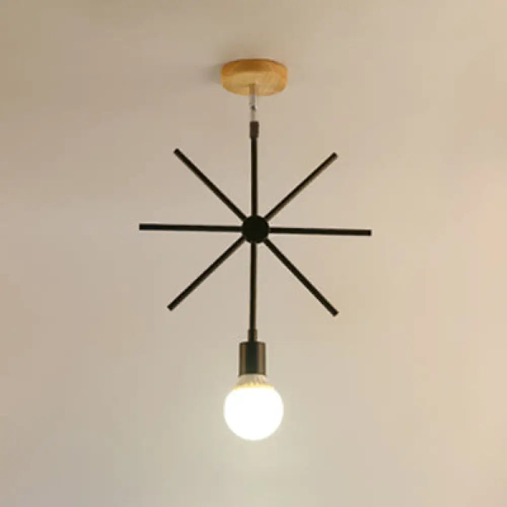 Black Metal Semi Flush Mount Ceiling Light - Chic Industrial Cone/Sputnik Design With Open Cage /