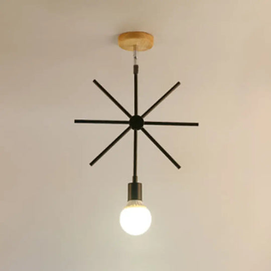 Black Metal Semi Flush Mount Ceiling Light - Chic Industrial Cone/Sputnik Design With Open Cage /