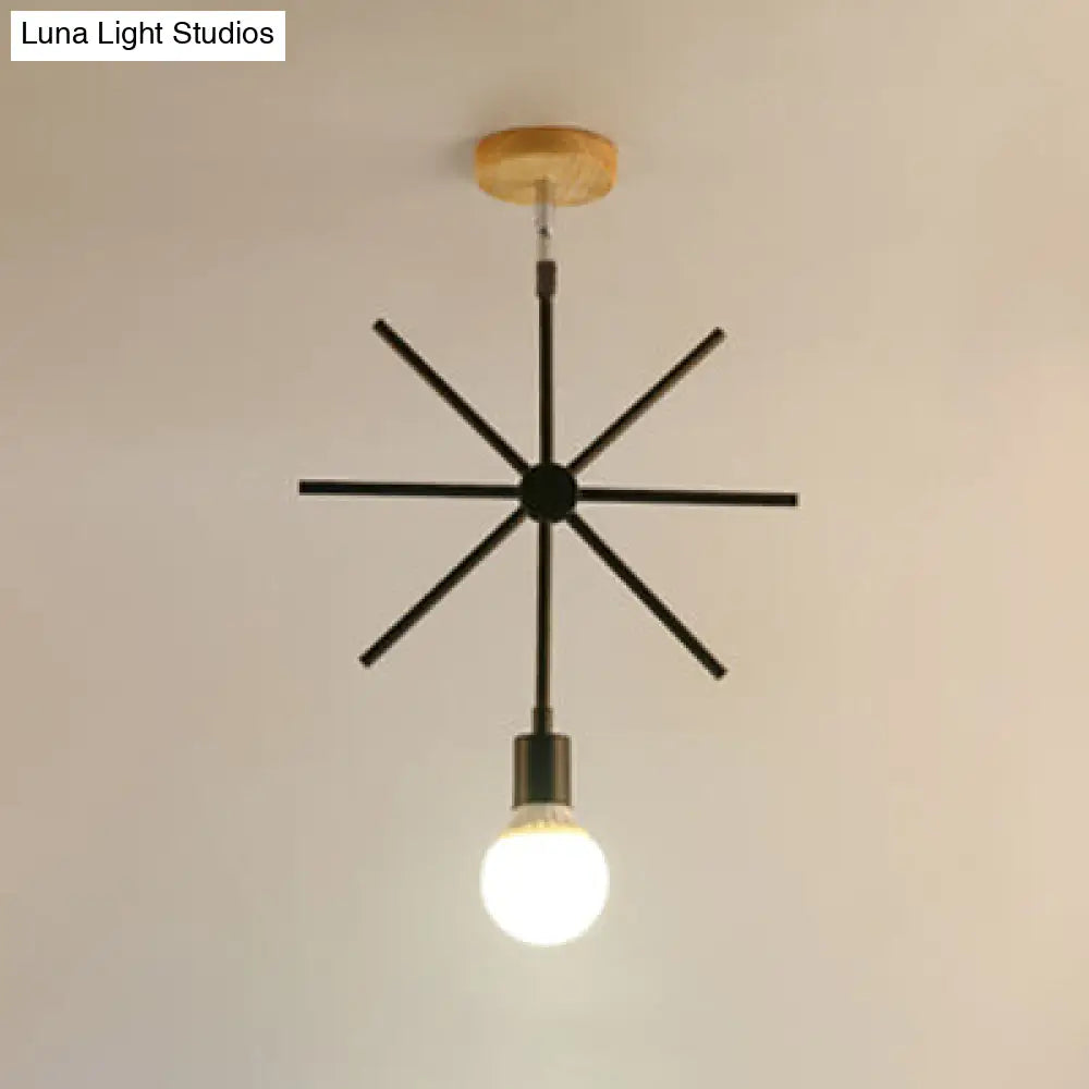 Black Metal Semi Flush Mount Ceiling Light - Chic Industrial Cone/Sputnik Design With Open Cage /