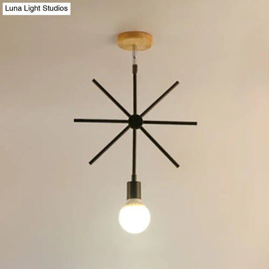 Black Metal Semi Flush Mount Ceiling Light - Chic Industrial Cone/Sputnik Design With Open Cage /