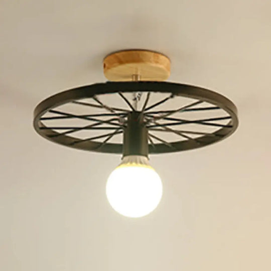 Black Metal Semi Flush Mount Ceiling Light - Chic Industrial Cone/Sputnik Design With Open Cage /