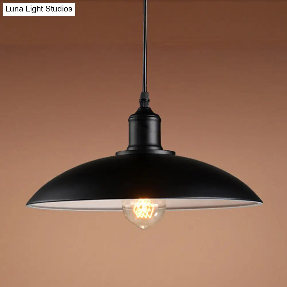 Black Metal Domed Ceiling Lamp With Single Suspension Bulb