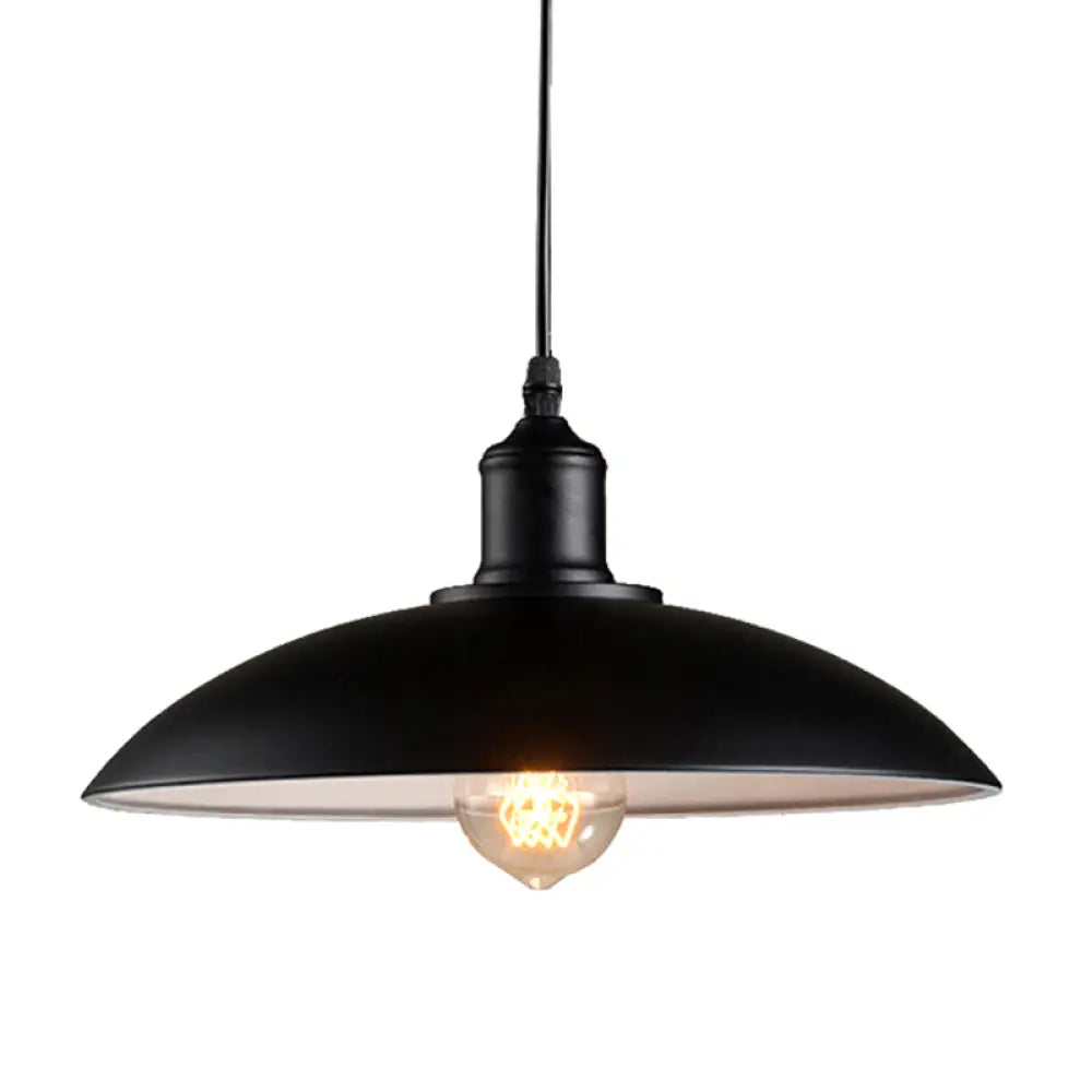 Black Metal Single-Bulb Domed Suspension Ceiling Lamp For Industrial Lighting
