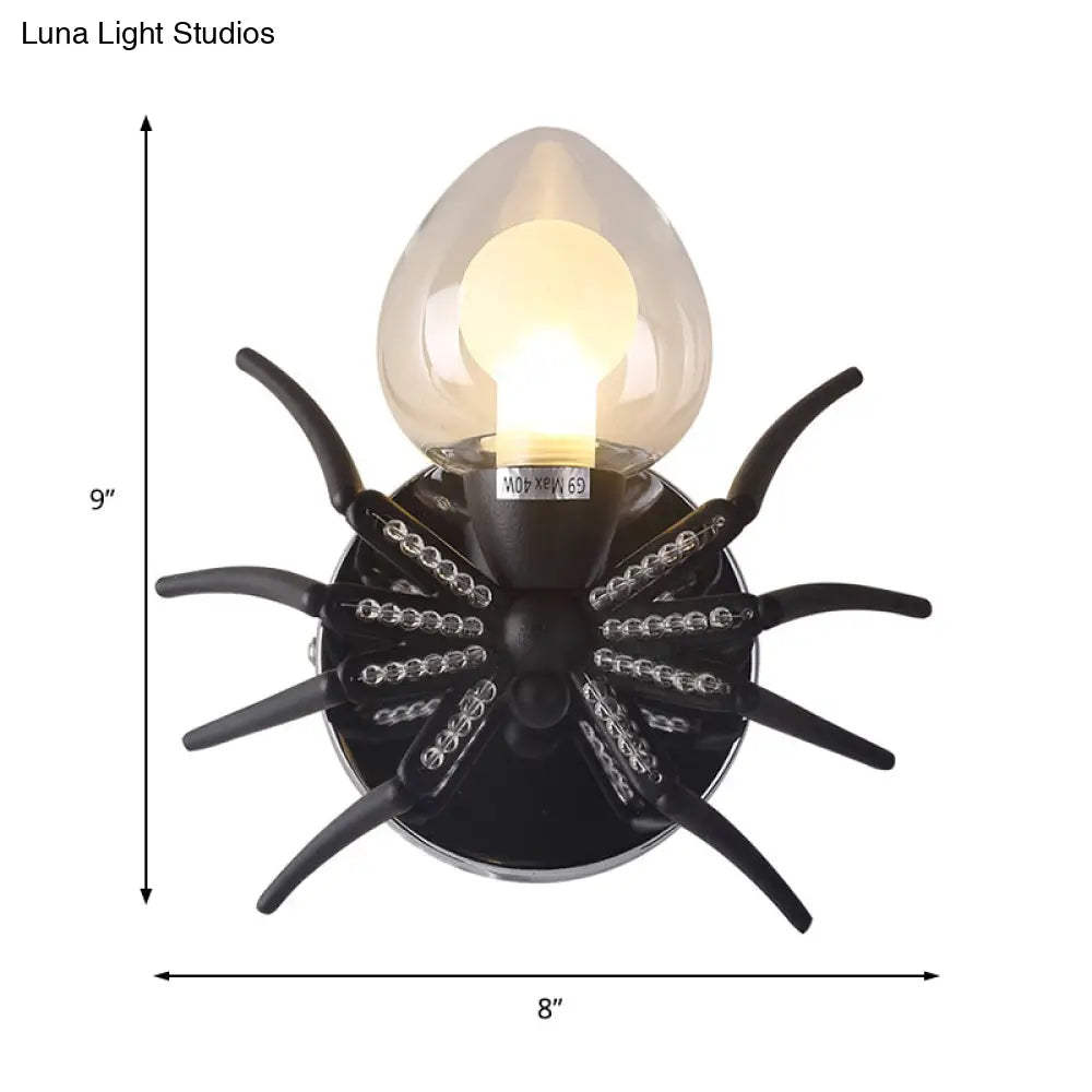 Black Metal Spider Wall Sconce With Lodge Loft Shade - 1 Light Lamp