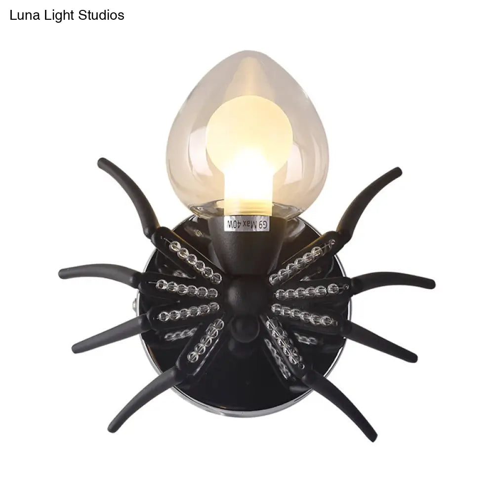 Black Metal Spider Wall Sconce With Lodge Loft Shade - 1 Light Lamp