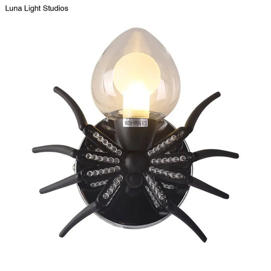 Black Metal Spider Wall Sconce With Lodge Loft Shade - 1 Light Lamp