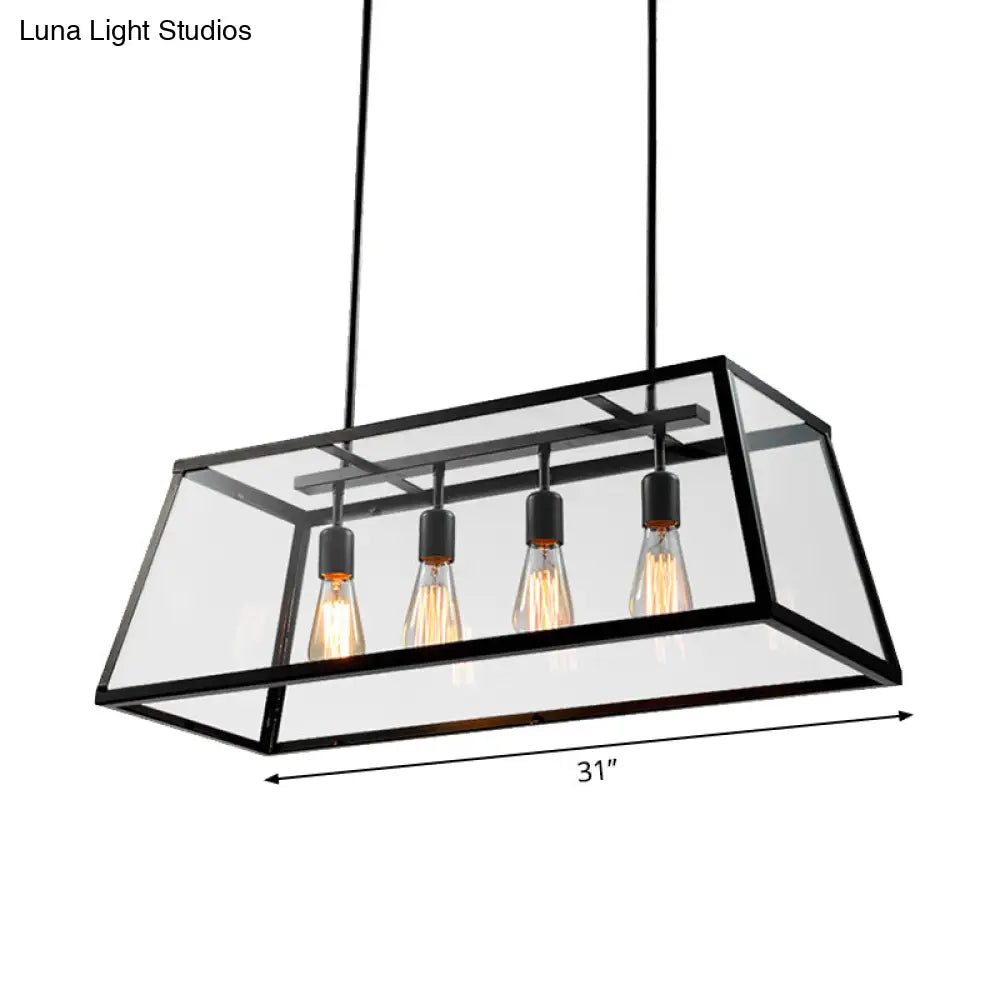 Black Metal Trapezoid Island Pendant Light With 4 Industrial Heads For Dining Room