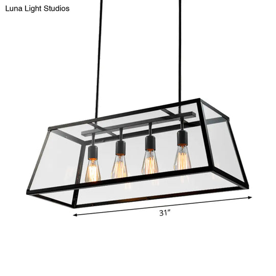 Black Metal Trapezoid Island Pendant Light With 4 Industrial Heads For Dining Room