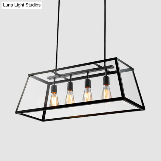 Black Metal Trapezoid Island Pendant Light With 4 Industrial Heads For Dining Room