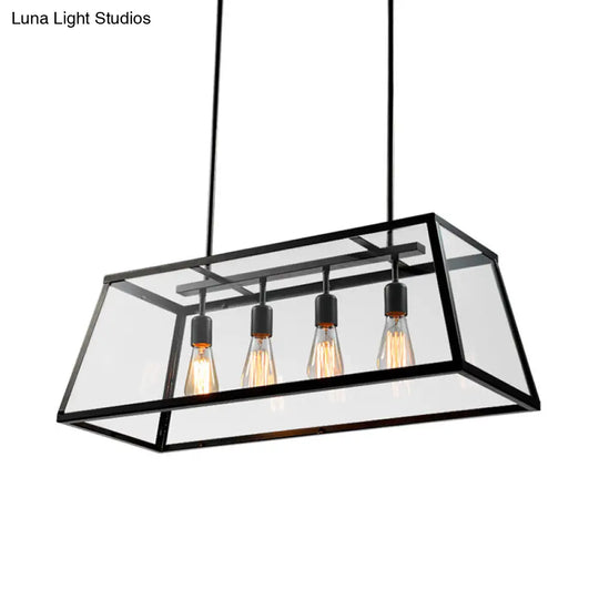 Black Metal Trapezoid Island Pendant Light With 4 Industrial Heads For Dining Room