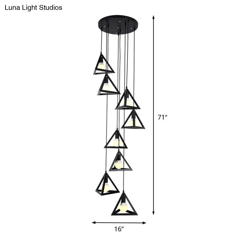 Modern Triangle Frame Suspension Lamp - 8 Lights Metal Black