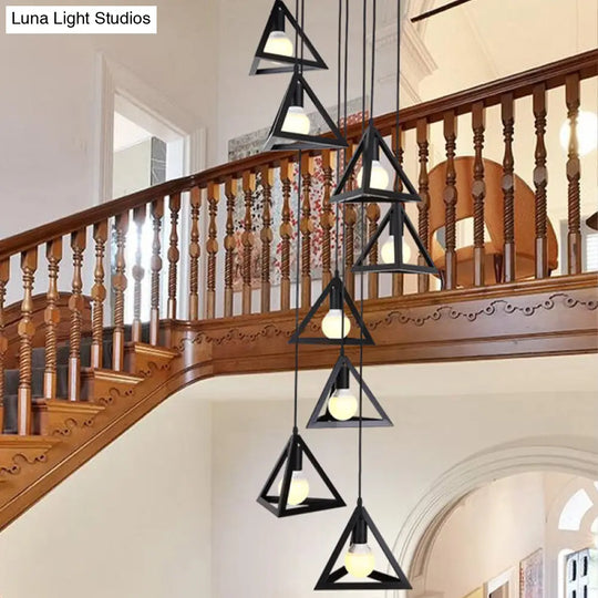 Modern Triangle Frame Suspension Lamp - 8 Lights Metal Black