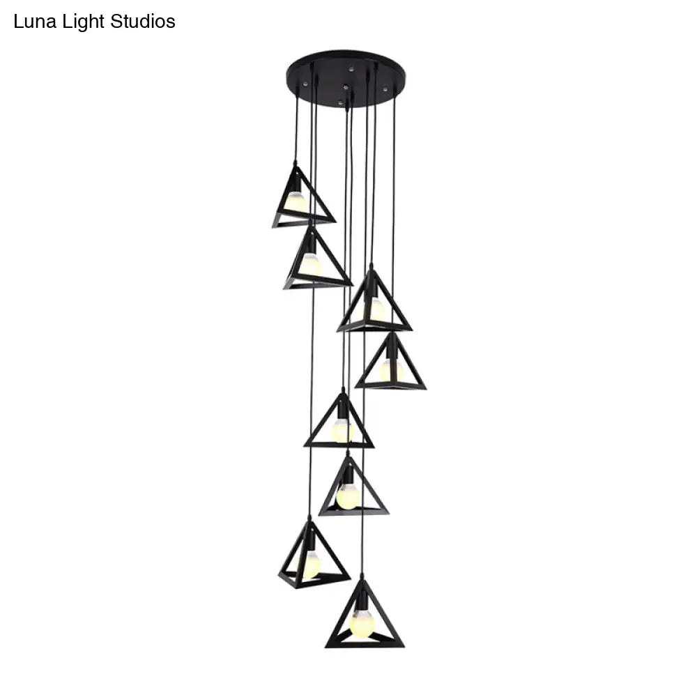 Black Metal Triangle Suspension Lamp - Modern Design 8 Lights Multi Hanging Light Fixture