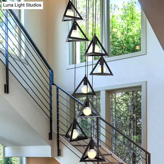 Black Metal Triangle Suspension Lamp - Modern Design 8 Lights Multi Hanging Light Fixture