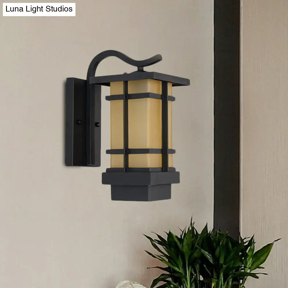 Black Metal Wall Sconce With Crossing Design And Glass Shade - 1 Head Country Lamp