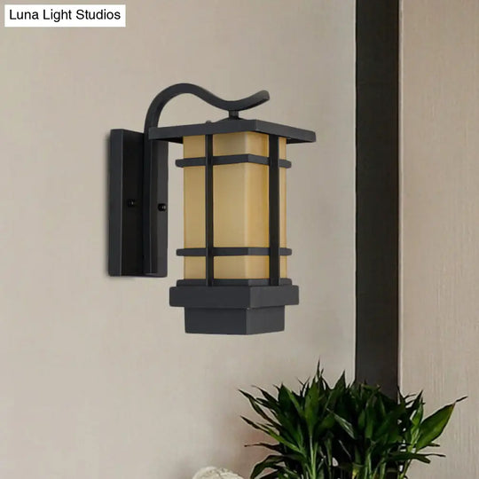 Black Metal Wall Sconce With Crossing Design And Glass Shade - 1 Head Country Lamp