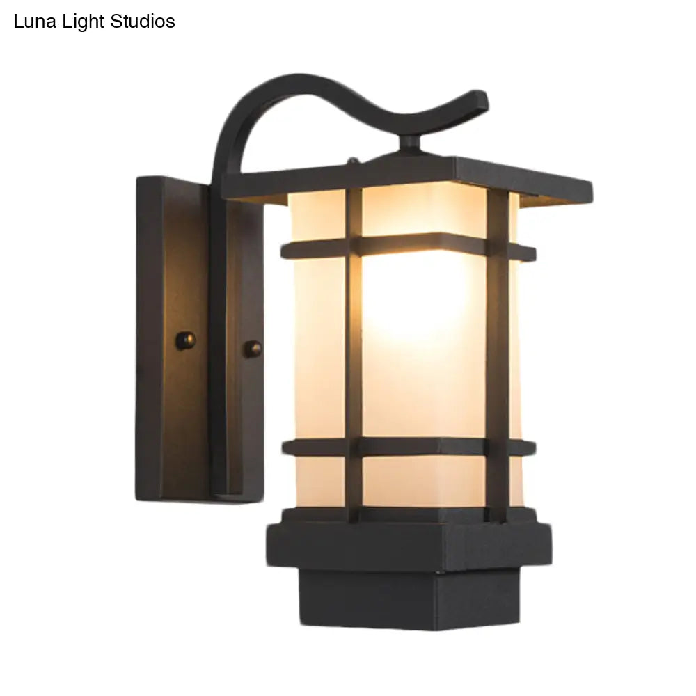 Black Metal Wall Sconce With Crossing Design And Glass Shade - 1 Head Country Lamp