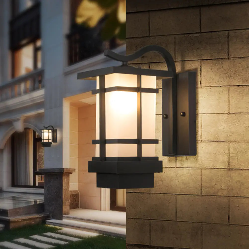 Black Metal Wall Sconce With Crossing Design And Glass Shade - 1 Head Country Lamp White