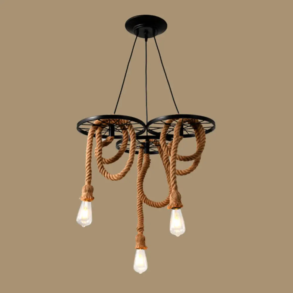 Black Metal Wheel Chandelier With Open Bulb Design - Perfect For Dining Room Lighting 3 /
