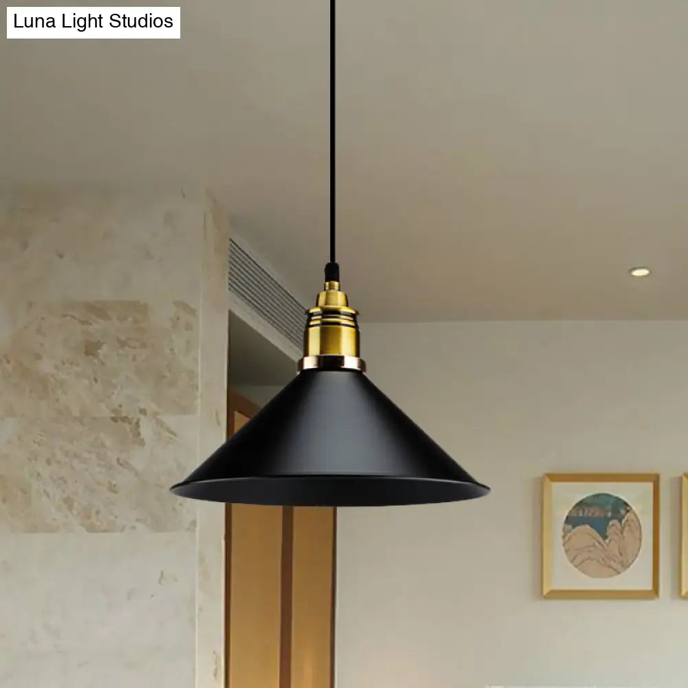 Black Metallic Cone Shade Ceiling Light - Loft Style 1 Head Kitchen Pendant Lamp (10’/14’ Wide)