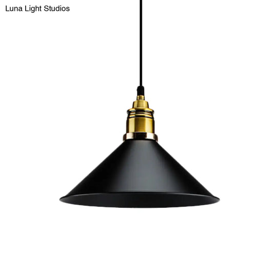 Black Metallic Cone Shade Ceiling Light - Loft Style 1 Head Kitchen Pendant Lamp (10’/14’ Wide)