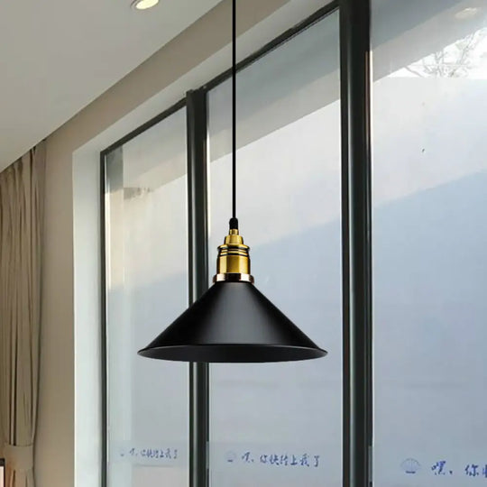 Black Metallic Cone Shade Ceiling Light - Loft Style 1 Head Kitchen Pendant Lamp (10’/14’ Wide)
