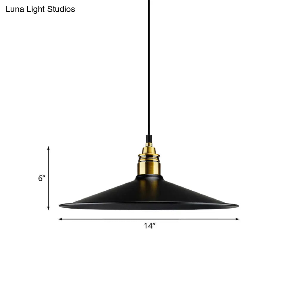 Black Metallic Cone Shade Ceiling Light - Loft Style 1 Head Kitchen Pendant Lamp (10’/14’ Wide)