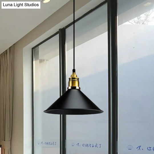 Stylish Metallic Cone Shade Ceiling Light - 10/14 Width Black Kitchen Pendant Lamp / 14