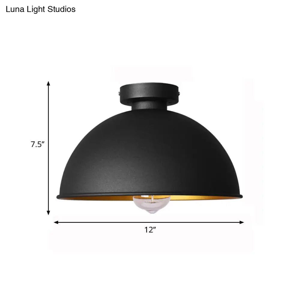 Black Metallic Dome Ceiling Flush Mount: Stylish 1 Light Bar Semi - Flush Fixture