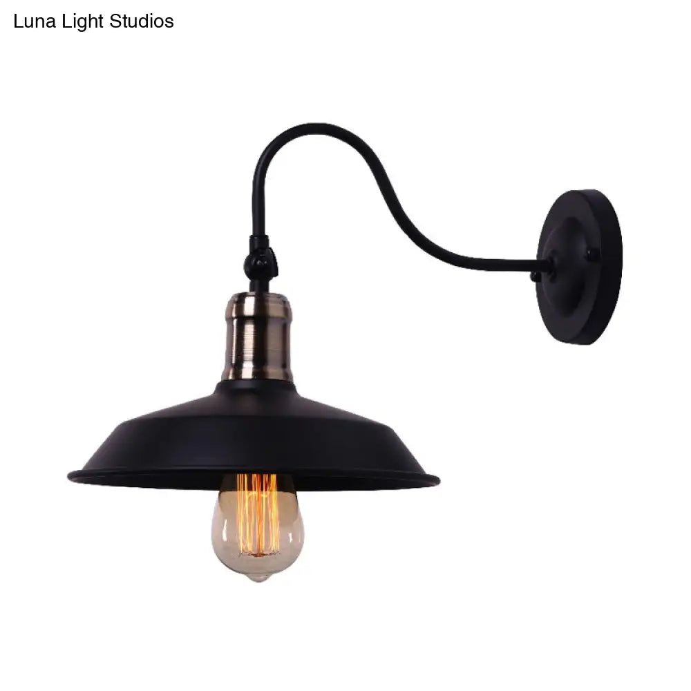 Black Metallic Farmhouse Barn Wall Light With Gooseneck Arm For Balcony