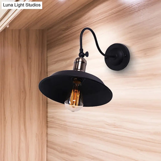 Black Metallic Farmhouse Barn Wall Light With Gooseneck Arm For Balcony