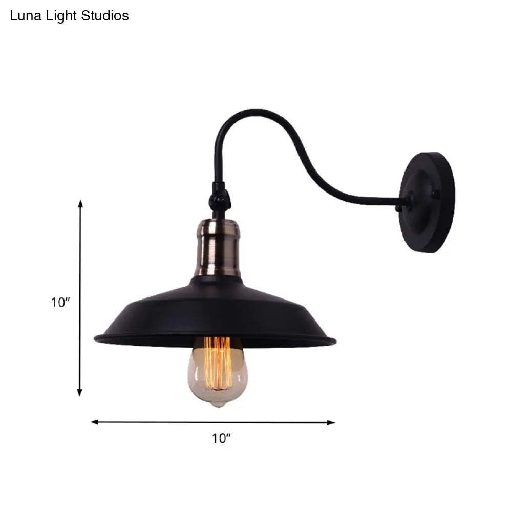 Black Metallic Farmhouse Barn Wall Light With Gooseneck Arm For Balcony