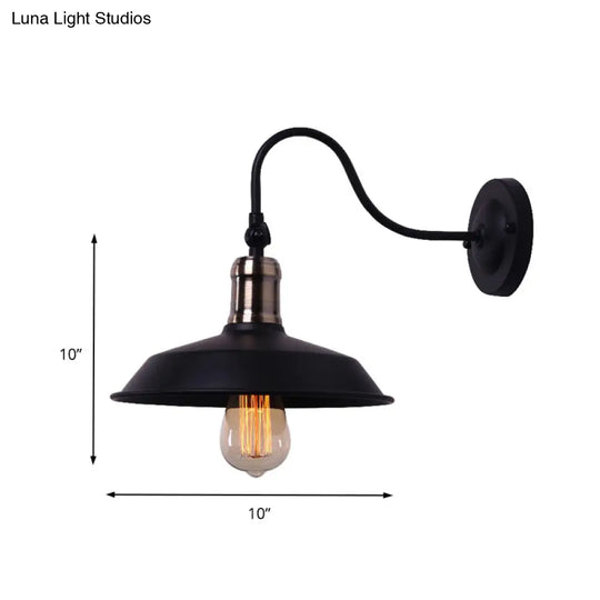 Black Metallic Farmhouse Barn Wall Light With Gooseneck Arm For Balcony