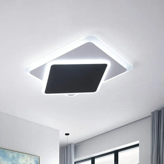 Black Metallic Led Flush Mount Ceiling Light - Contemporary Square Fixture / 15.5 White