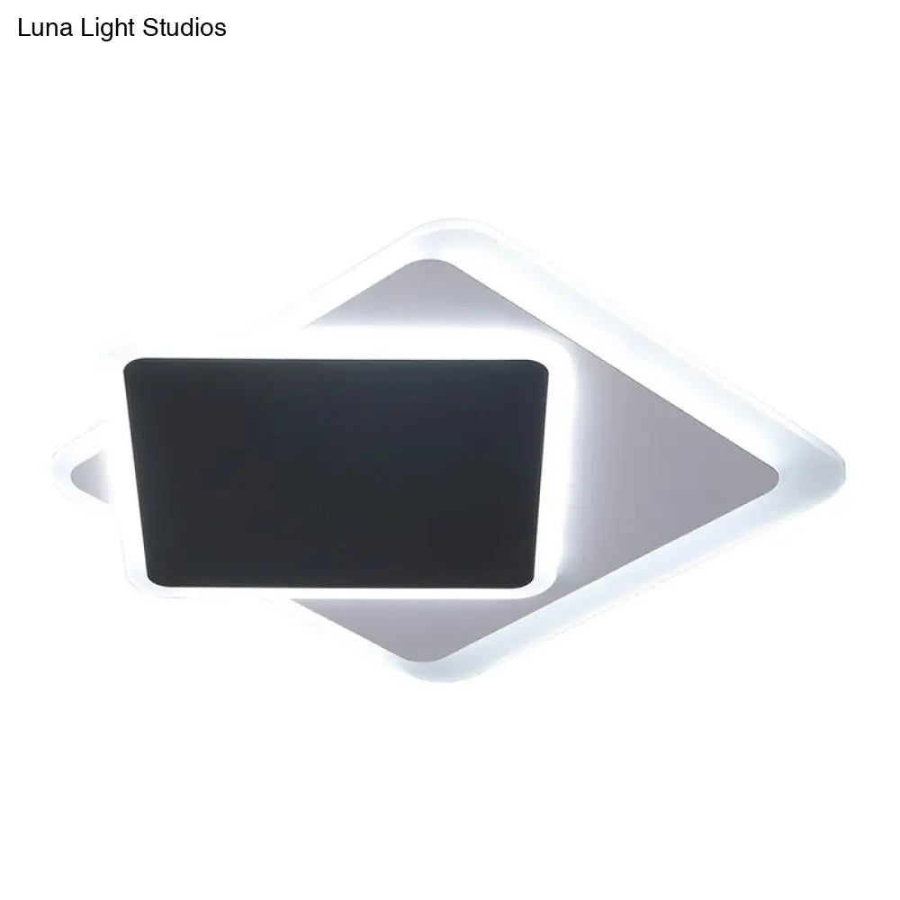 Black Metallic Led Flush Mount Ceiling Light - Contemporary Square Fixture